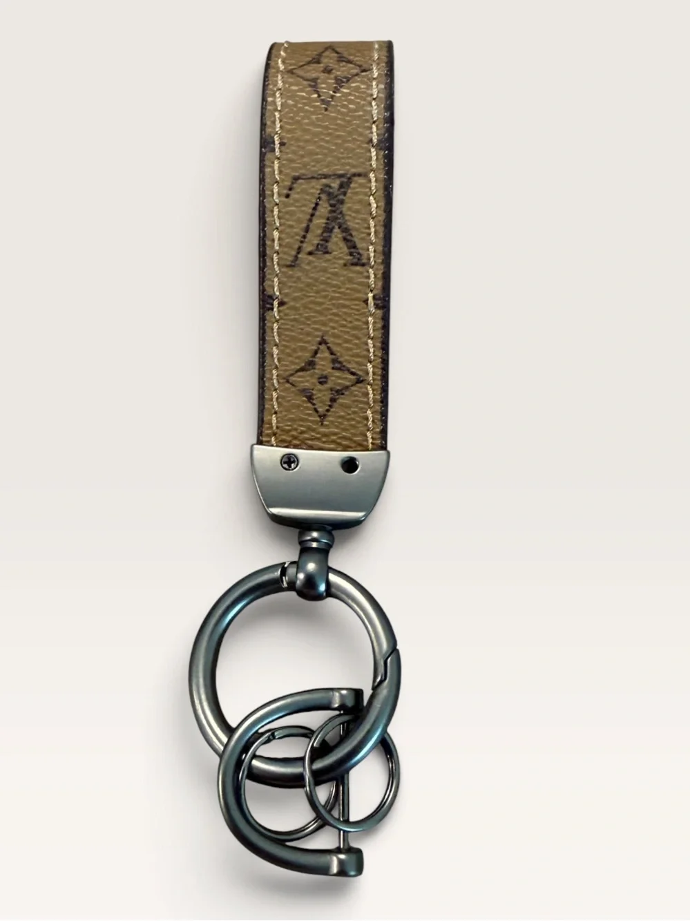 Source Unknown Tan Monogram Key Loop with Black Gunmetal Hardware